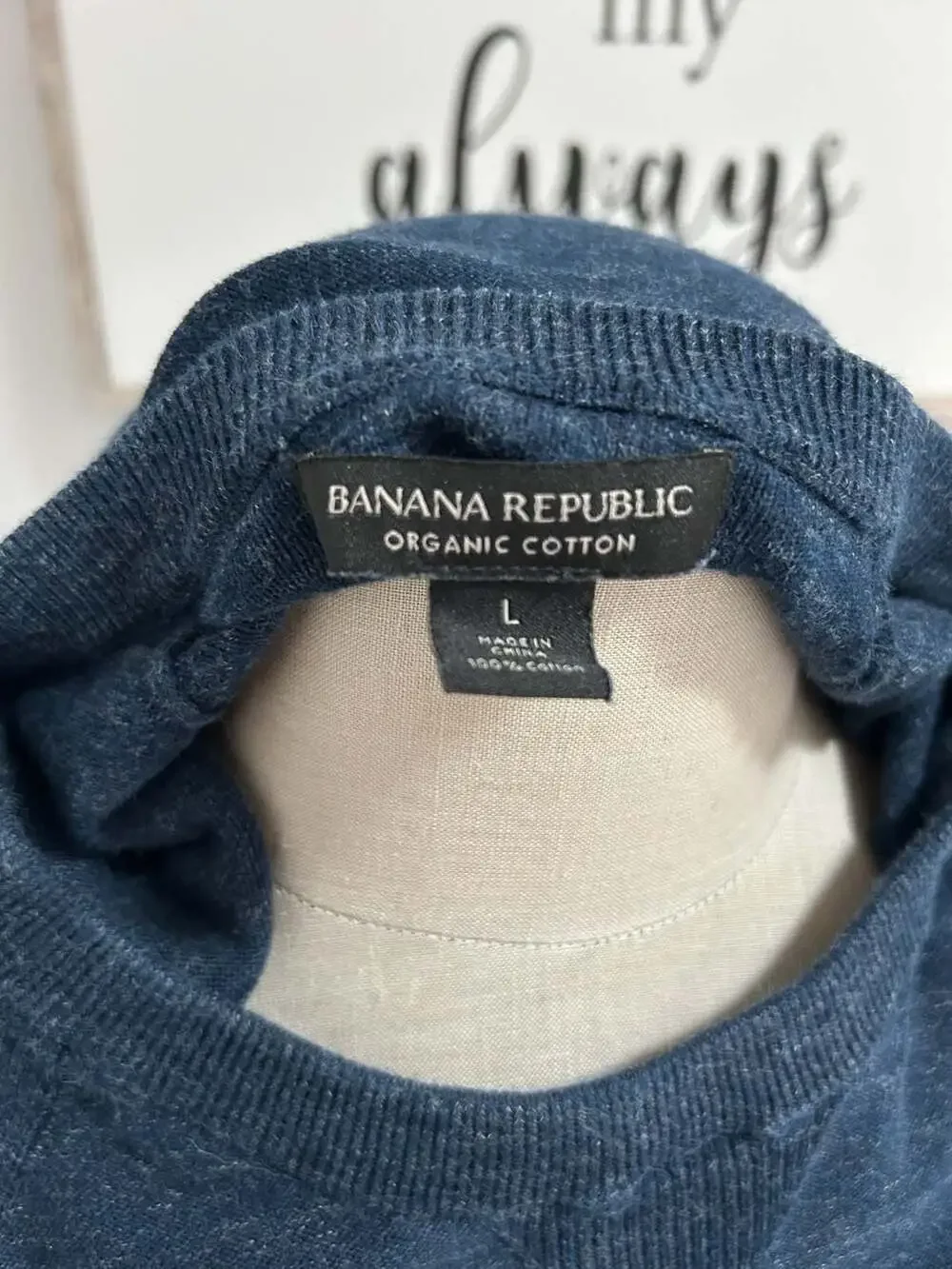 Banana Republic Organic Cotton Crew Neck Pullover Sweatshirt Blue Heather